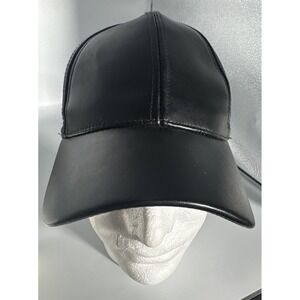 Black Faux Leather Baseball Cap